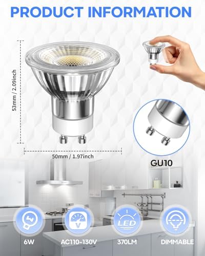 TobeBright GU10 LED Bulbs 6W 5000K Dimmable 2Pack