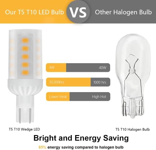 Cheopha T5 T10 12V LED Bulbs 4W Warm White 3000K Pack of 5