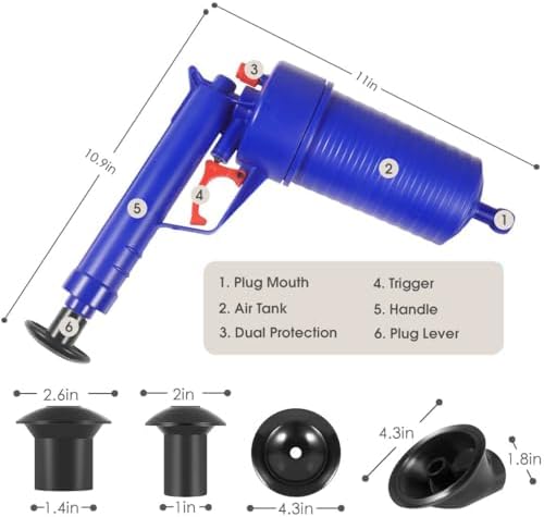 ODOROKU High Pressure Air Drain Blaster Gun with 4 Sizes Suckers