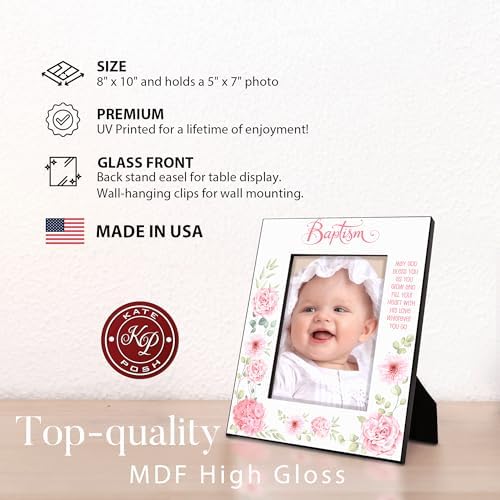 KATE POSH Baptism Frame for Girl - Pink Flowers 5x7 Vertical
