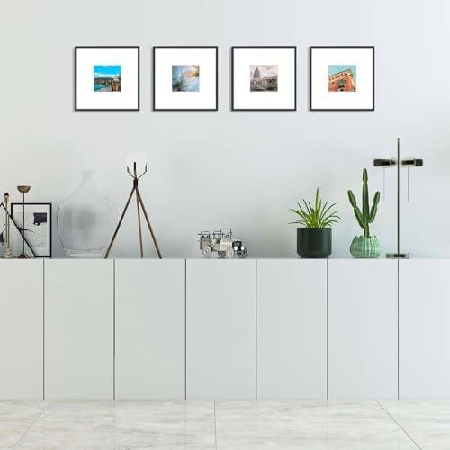 Golden State Art - 8x8 Metal Frames with Mats Set of 4 Classic Black