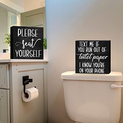 Jetec Farmhouse Bathroom Signs Funny Decor Wooden Box Plaque Black