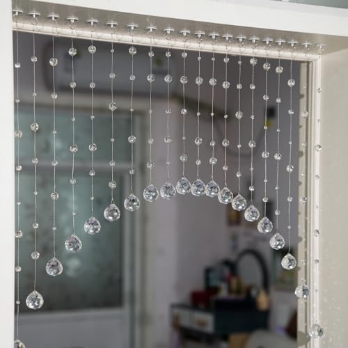 20 Strings Crystal Beaded Curtain for Doorway Clear Durable