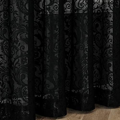 Bujasso Black Sheer Lace Curtain Panels 84 Inch