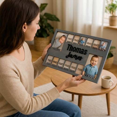 Newborn Picture Frame - 12 Months Photo Display - Personalized Frame