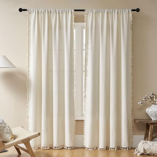 Joydeco Beige Boho Curtains 2 Panels 84 Inch Length