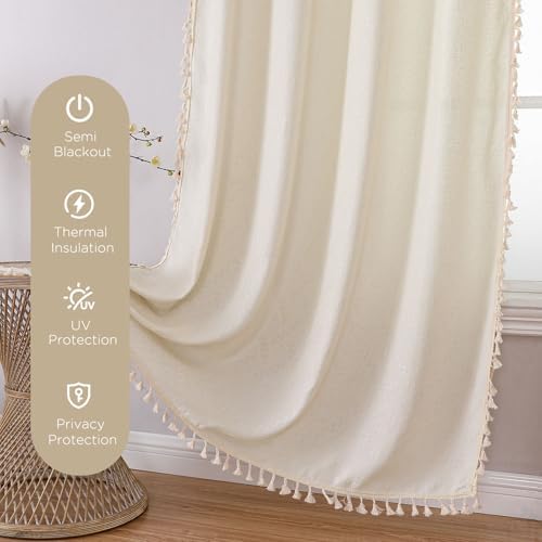 Joydeco Beige Boho Curtains 2 Panels 84 Inch Length
