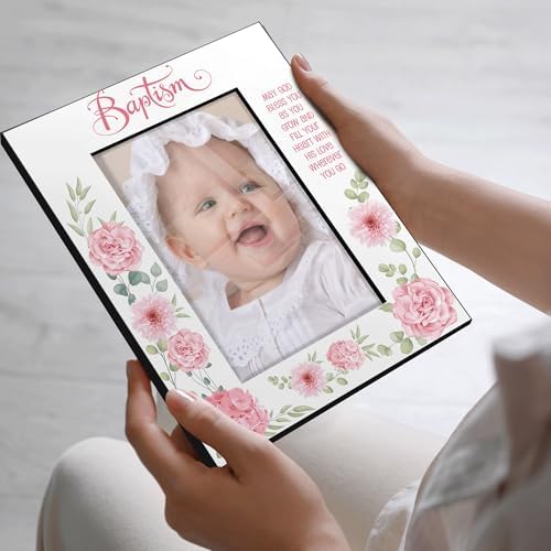 KATE POSH Baptism Frame for Girl - Pink Flowers 5x7 Vertical