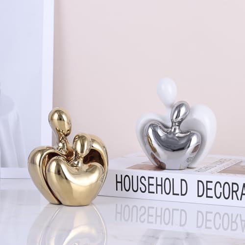 White and Silver Mini Ceramic Couple Sculpture