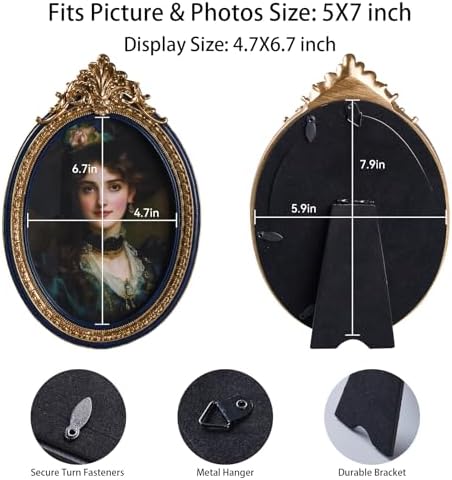 ZIHARA 5x7 Oval Picture Frame with Easel and Hook