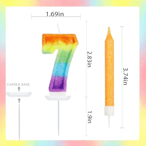 Rainbow Number 7 Birthday Candle Set 13 Pcs