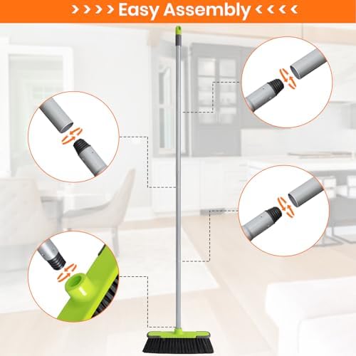 4 PK Soft Bristle Push Brooms - Heavy Duty Commercial Broom for House Garage Kitchen Shop Restaurant