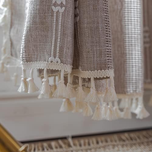 BCLBUSTE Linen Curtains 84 L - Khaki Embroidery Striped 2 Panels Set