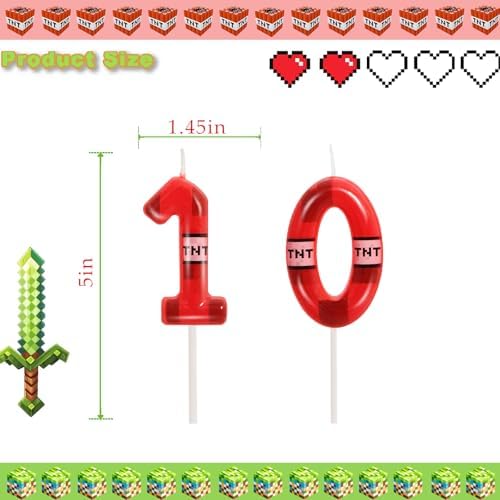 Pixel Themed Number 10 Birthday Candle for Boys Girls 1