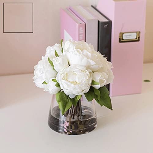 White Artificial Roses Silk Bouquet with Glass Vase