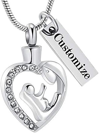 Shajwo Cremation Jewelry Baby in Mom Arms Heart Urn Necklace