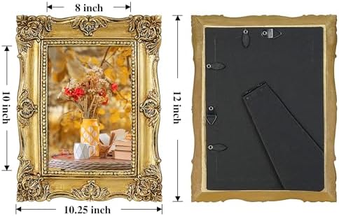 Hiwhy 8x10 Inch Golden Ornate Resin Photo Frame with Easel Wall Hook