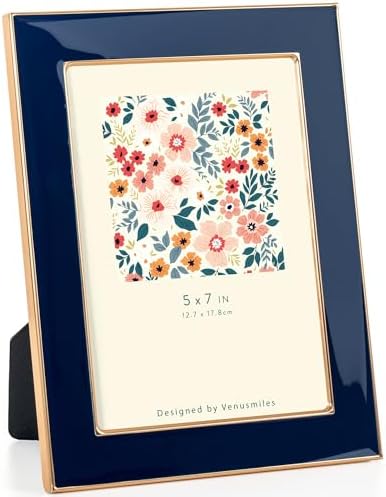Venusmiles 5x7 Enamel Photo Frame with Gold Metal Edge and Easel