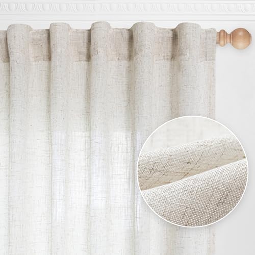 MYSKY HOME Semi Sheer Linen Curtains 50x90 2 Panels