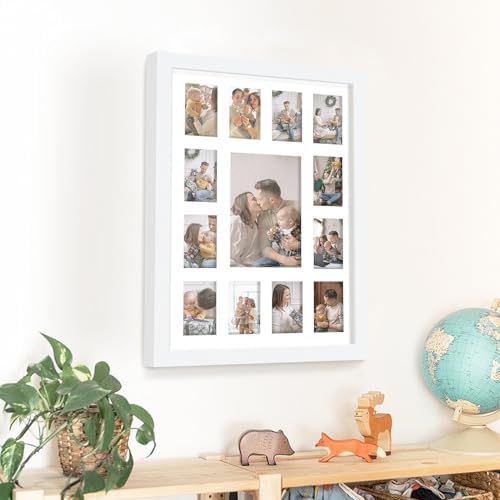 12x16 White Photo Frame with 13 Slots for Baby Memories