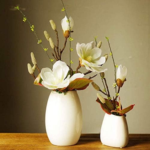 Realistic Artificial Magnolia Flowers in White Ceramic Vase
