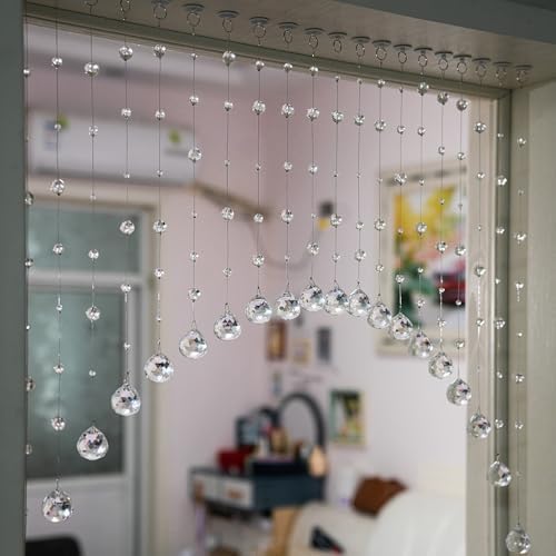 20 Strings Crystal Beaded Curtain for Doorway Clear Durable