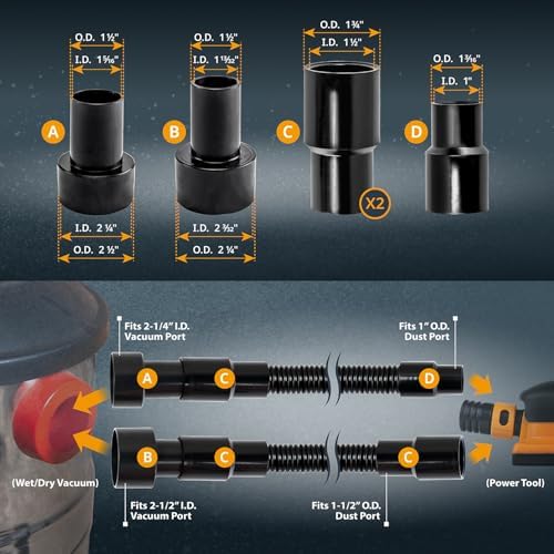 POWERTEC 70175 10 Ft Dust Collection Hose Kit with 5 Fittings 1
