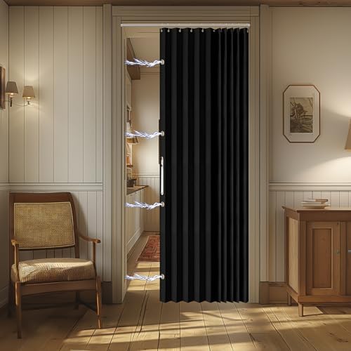 AJAZZ Magnetic Accordion Door Curtain 52x78 Black 1 Panel