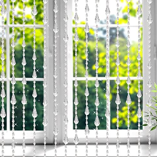 GeeComfy Crystal Beaded Curtain - White 355 x 79 Inches