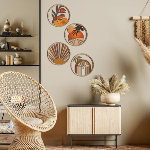Qunclay 4 Piece Boho Wall Art 10 Inch Wooden Decor