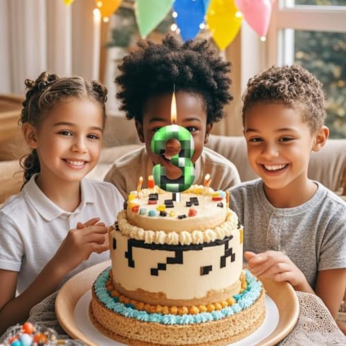 Pixel Birthday Candle Green 3 Retro Game Design