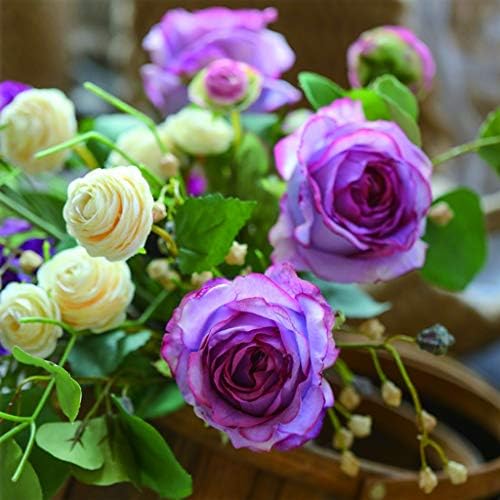 NDRFAWY Artificial Flowers Curled Rose Set with Vase