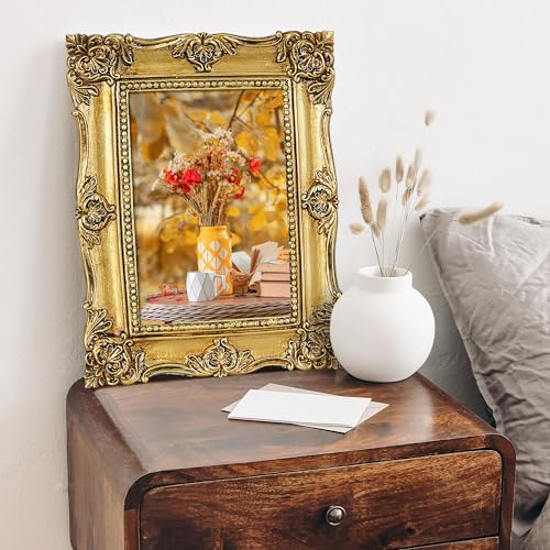 Hiwhy 8x10 Inch Golden Ornate Resin Photo Frame with Easel Wall Hook