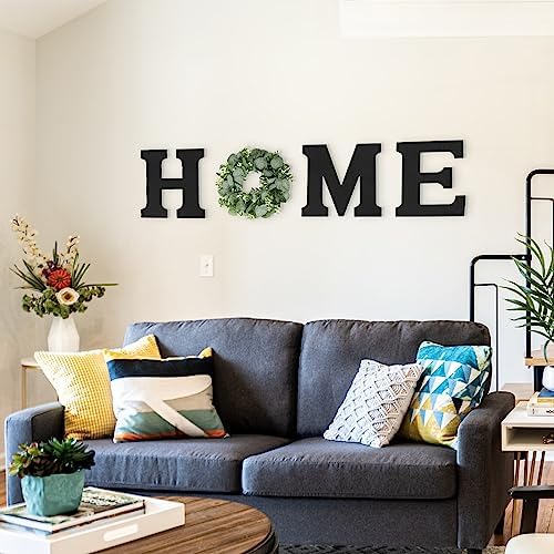 Pinkpum Wood Home Sign with Black Letters and Eucalyptus Wreath