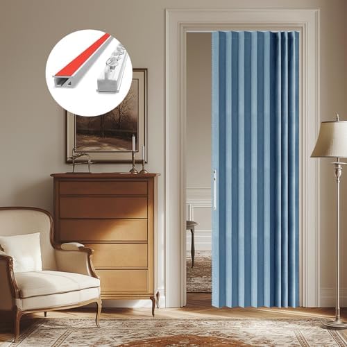AJAZZ Blackout Accordion Door Curtain - 43W x 79L Blue