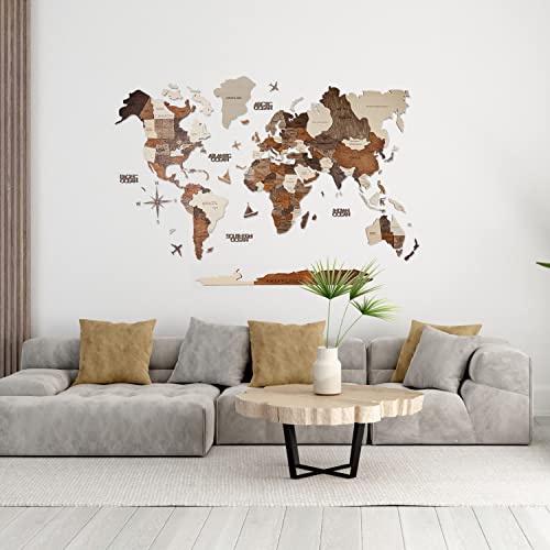 Awesometik 3D Wood Map Wall Art Large Decor