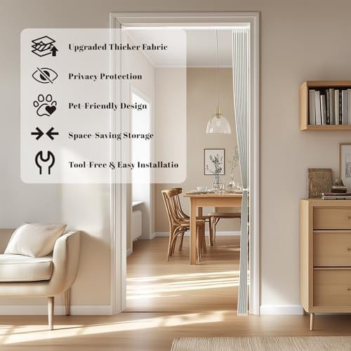 AJAZZ Door Curtains with Magnetic Rod Set - 44W x 78L Beige