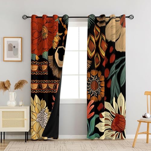 Tyrot Boho Floral Blackout Curtains 2 Panels 84 Inch Long 1