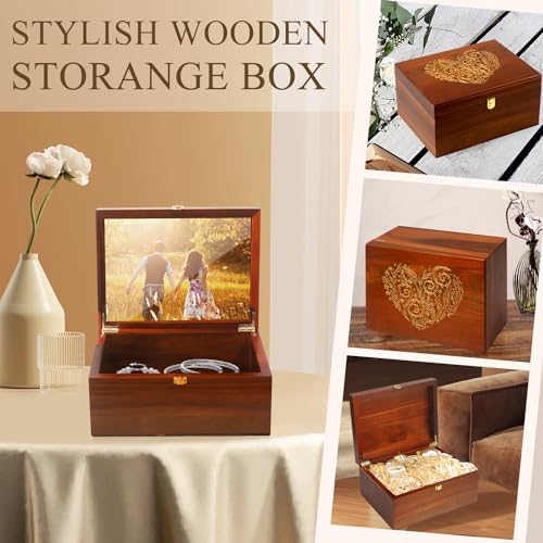 Large Wooden Keepsake Box with Hinged Lid and Photo Frame