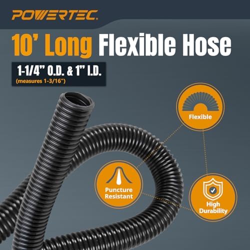 POWERTEC 70175 10 Ft Dust Collection Hose Kit with 5 Fittings 1