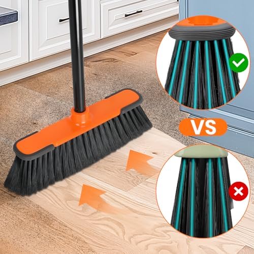 4 PK Soft Bristle Push Brooms - Heavy Duty Commercial Broom for House Garage Kitchen Shop Restaurant