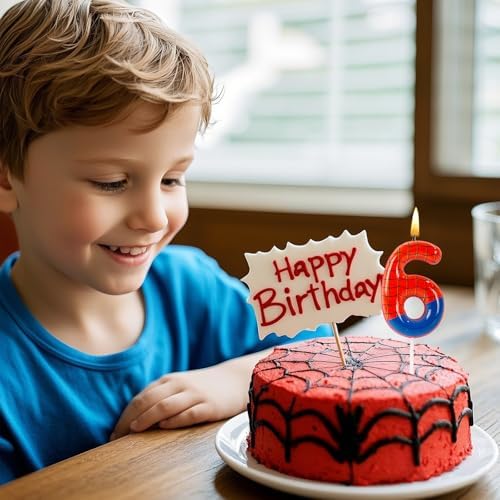 Red Blue Spider Web 3 Birthday Candle Cake Topper