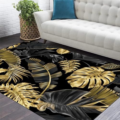 USHIRUG Black Gold Tropical Plant 6x8ft Area Rug