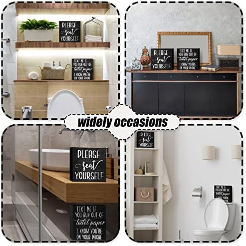 Jetec Farmhouse Bathroom Signs Funny Decor Wooden Box Plaque Black
