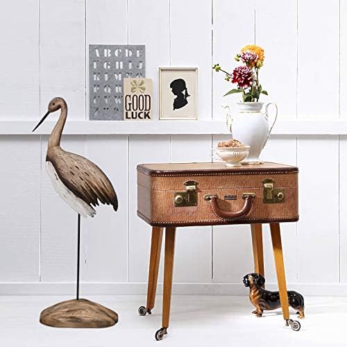 K KILIPES Wood Crane Statue Rustic Garden Decor