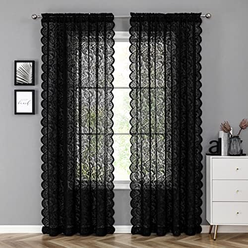 Bujasso Black Sheer Lace Curtain Panels 84 Inch
