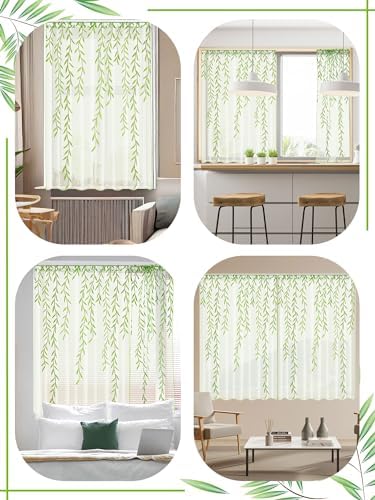 Breling Green Leaf Sheer Curtains 2 Pieces 394x63 Inch