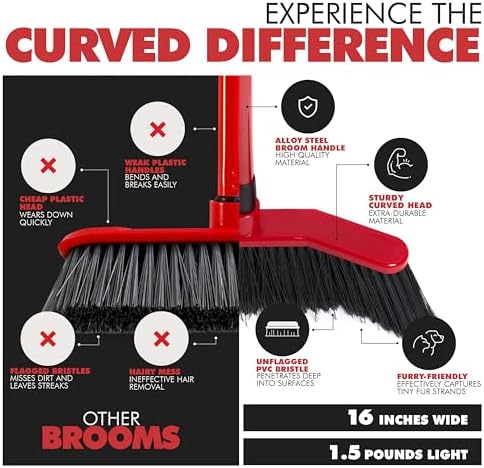 Da Vinci Curved Angle Broom - Sturdy 52-Inch Heavy Duty Sweeping Tool