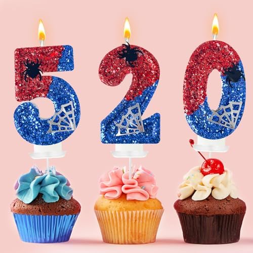 Spider Web Birthday Candles Red Blue with Silver