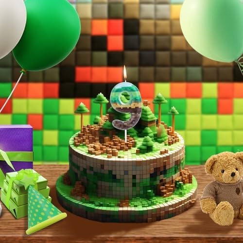 Pixel Birthday Candle Green 9 Number Pixel Cake Toppers for Parties